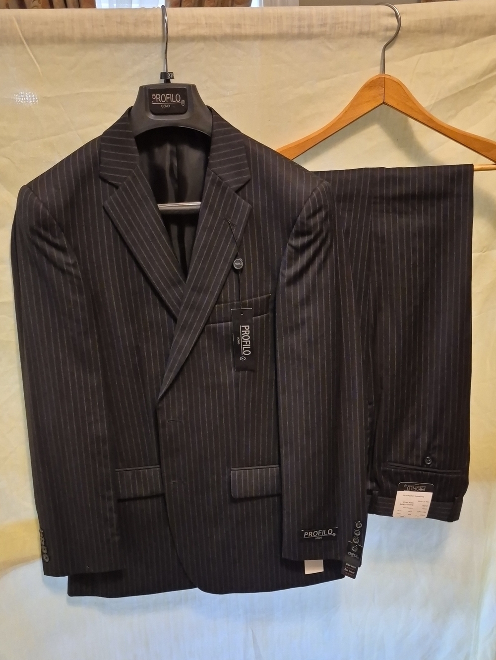 Men's Black Pinstripe Two-Piece Suit Size 37R 31W